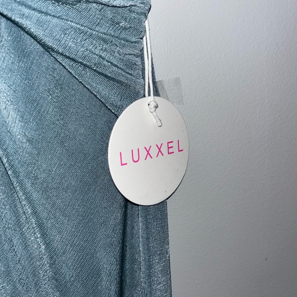 Luxxel Dusty Blue Halter Twist Prom Dress - Picture 4 of 8